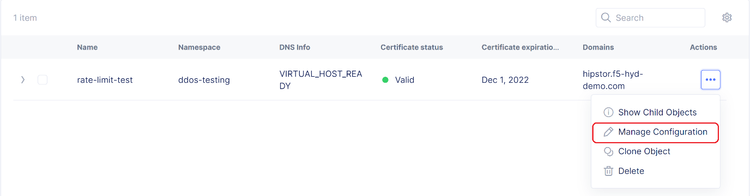 Fig 4: Selecting menu to manage configurations for load balancer