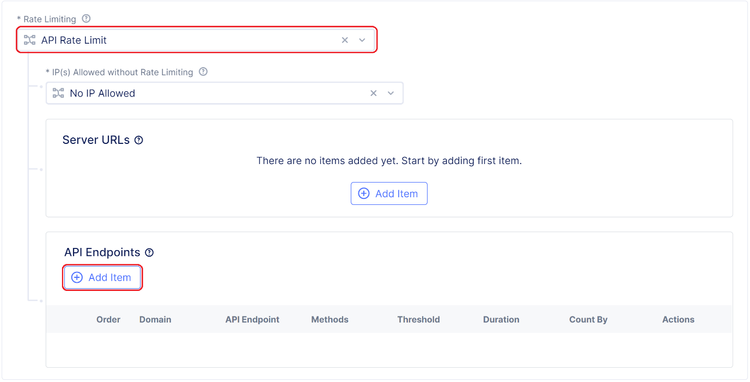 Fig 5: Choosing API Rate Limit to configure API endpoints.