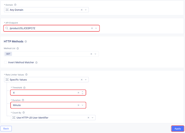 Fig 6: Configuring rate limit to API Endpoint