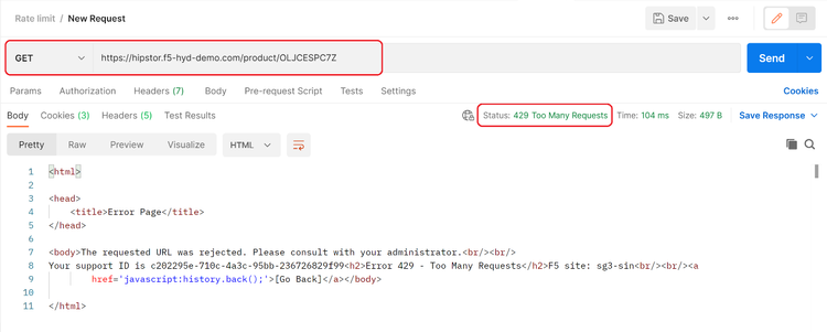 Fig 8: Rate Limiting the API request