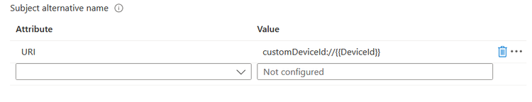 Note:  If you use the custom identifier prefix in the Subject Alternative Name field in Intune, you must use Variable Assign action in the access policy.